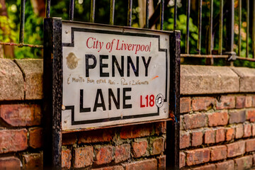 The street sign for Penny Lane in Liverpool UK