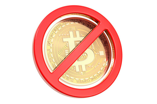 Sign forbidden with bitcoin. 3D rendering