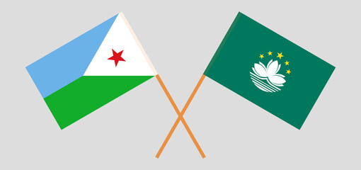 Crossed flags of Djibouti and Macau. Official colors. Correct proportion