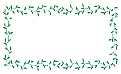 Spring template. Rectangular vintage frame from green branch isolated on white background. Beauty in nature. Summer banner. Natural template. Copy space. Ad backdrop. Greeting card. Invitation. Leaf.