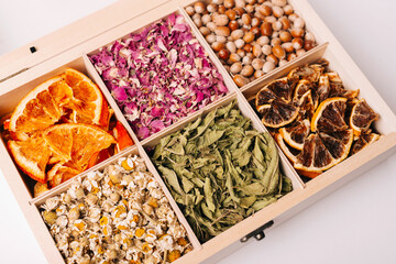 Photo of different types of tea box, colorful tea box