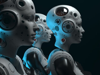 robots of the future. portrait of terekh robots women . abstraction on the topic of technology and games. 3d illustration