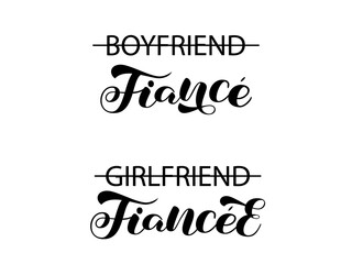 Fiance and Fiancee brush lettering for couple shirts. Vector stock illustration for banner or poster