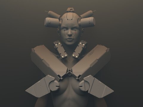 people of the future . 3d illustration on the theme of robots. military industry and games