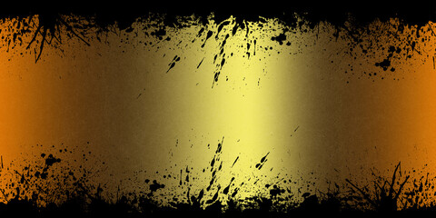 Luxury gold wallpaper. Black and golden background. Grunge wall art design with shiny golden light texture. Modern art mural wallpaper
