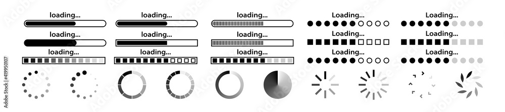 Poster loading icon. set of vector isolated loading icons and signs. download progress. collection of load 