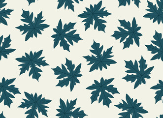 Seamless pattern of green papaya leaves, isolated on beige. Concept of tropical plants. Suitable for wallpaper, fabric, print design. Hand-drawn illustration in flat style.