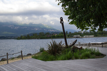 Anchor into Port de Charpignat on alpes mountains Le Bourget du lac town Savoie region France...