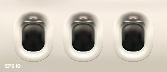Vector on white background plane illuminator. Vector 3d realistic plane window. Travel tourism background. EPS 10
