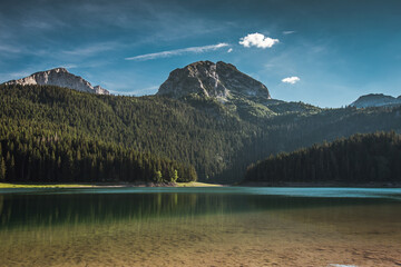 Black lake scenery in the mountains