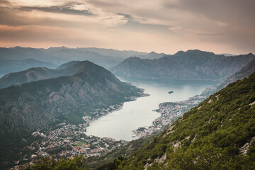 Fototapeta premium Panoramic view from high viewpoint on Kotor Bay in Montenegro