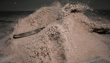 Spoon falling over cocoa powder