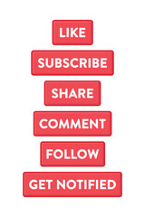 Video Creator Buttons, Subscribe Button, Like and Subscribe, Comment Button, Share Button, Follow and Share Video, Vector Illustration Background
