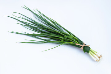 Spring onion on white background.