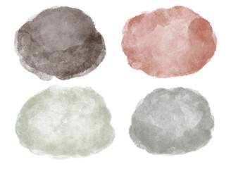 set of watercolor abstract round elements, banners, hand drawn stickers. black frame green gray pastel colors