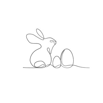 recommend clip art: Single line drawing, easter bunny/ vector illustration