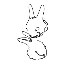 Single line drawing, two rabbits/ vector illustration