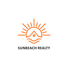 sun beach realty logo, home beach icon vector