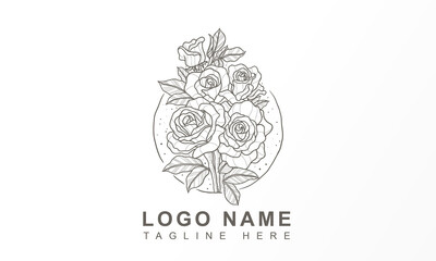 Feminine floral line art logo vector template