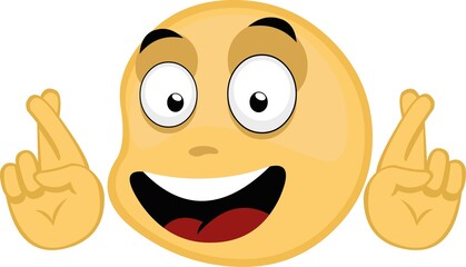 Vector illustration of emoticon with a happy expression and gesturing with his hands of good luck crossing his fingers
