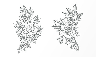 Vector illustration of a feminine floral line art template