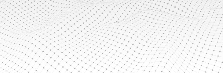 White Gray background. 3d dotted surface. Futuristic landscape. Technology presentation backdrop. Vector illustration 