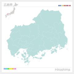 Fototapeta na wymiar 広島県の地図・Hiroshima（市町村・区分け）