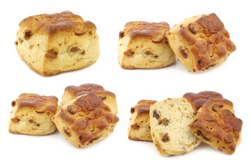 traditional english scones with raisins on a white background