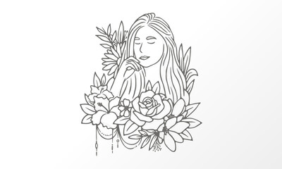 vector logo feminine beautiful woman line art