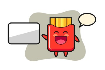 French fries cartoon illustration doing a presentation