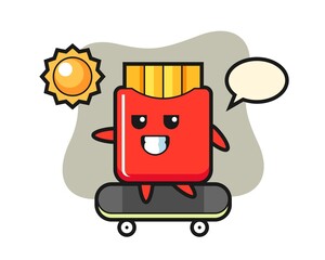 French fries character illustration ride a skateboard