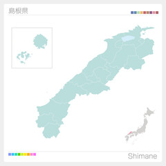 Obraz premium 島根県の地図・Shimane（市町村・区分け）
