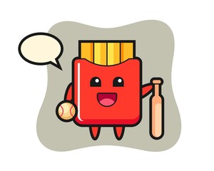 Cartoon character of french fries as a baseball player
