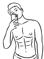 Fototapeta premium black and white cartoon of man on white background for painting