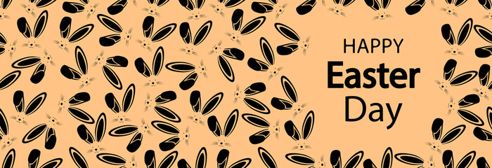 Easter bunny black on a light background, seamless pattern. 