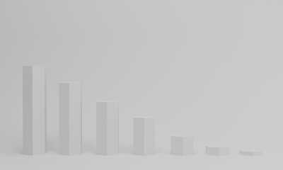 3d rendering. Bar chart of growing columns on white color background.