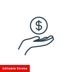 Salary, sell, money, business, buy, hand line icon. Simple outline style. Save, cash, coin, currency, dollar, finance concept. Vector illustration isolated on white background. Editable stroke EPS 10