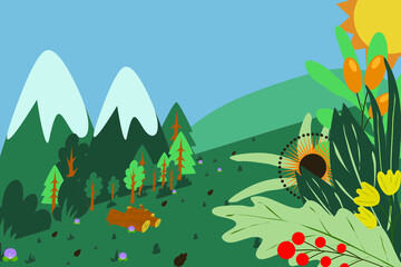 Vector illustration background with landscape view theme. Beautifully design to capture the beauty of landscape on a greenish background.