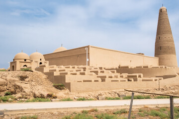 view of Imin Minaret and graveyard famous landmark in ughur region, , good place for tourists