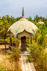 Old asia style architecture pavillion with arched green roof in imin minaret garden