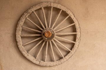 Wooden wheel model on the wall texture