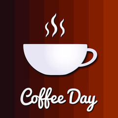 International Coffee Day design. White cup paper cut style with 