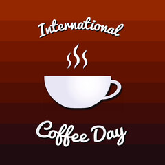International Coffee Day design. White cup paper cut style with 