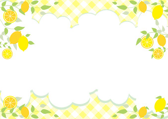 さわやかなレモンの木のフレームとギンガムチェック背景