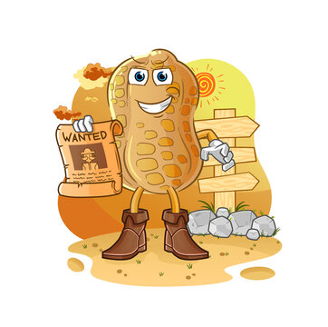 recommend clip art: peanut cowboy with wanted paper. cartoon mascot vector