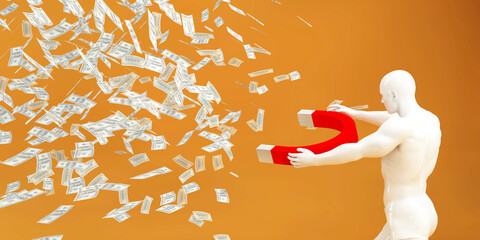 Man Using Magnet to Attract Wealth