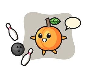 Character cartoon of apricot is playing bowling
