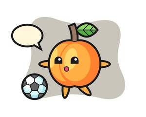Illustration of apricot cartoon is playing soccer