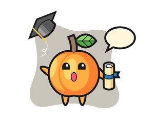 Illustration of apricot cartoon throwing the hat at graduation