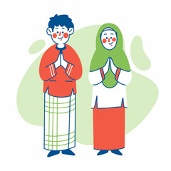 Muslim Couple Greeting Doodle Illustration